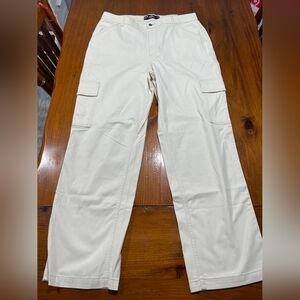 Nwt Hollister Women's Cream Ultra High-Rise Baggy Cargo Pocket Dad Pant Size 33L